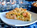 Slice of salmon and rice pie