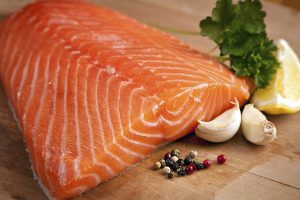 Salmon fillet on plank