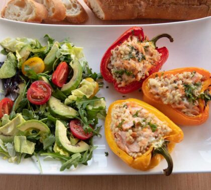 Salmon Risotto stuffed Bell Peppers