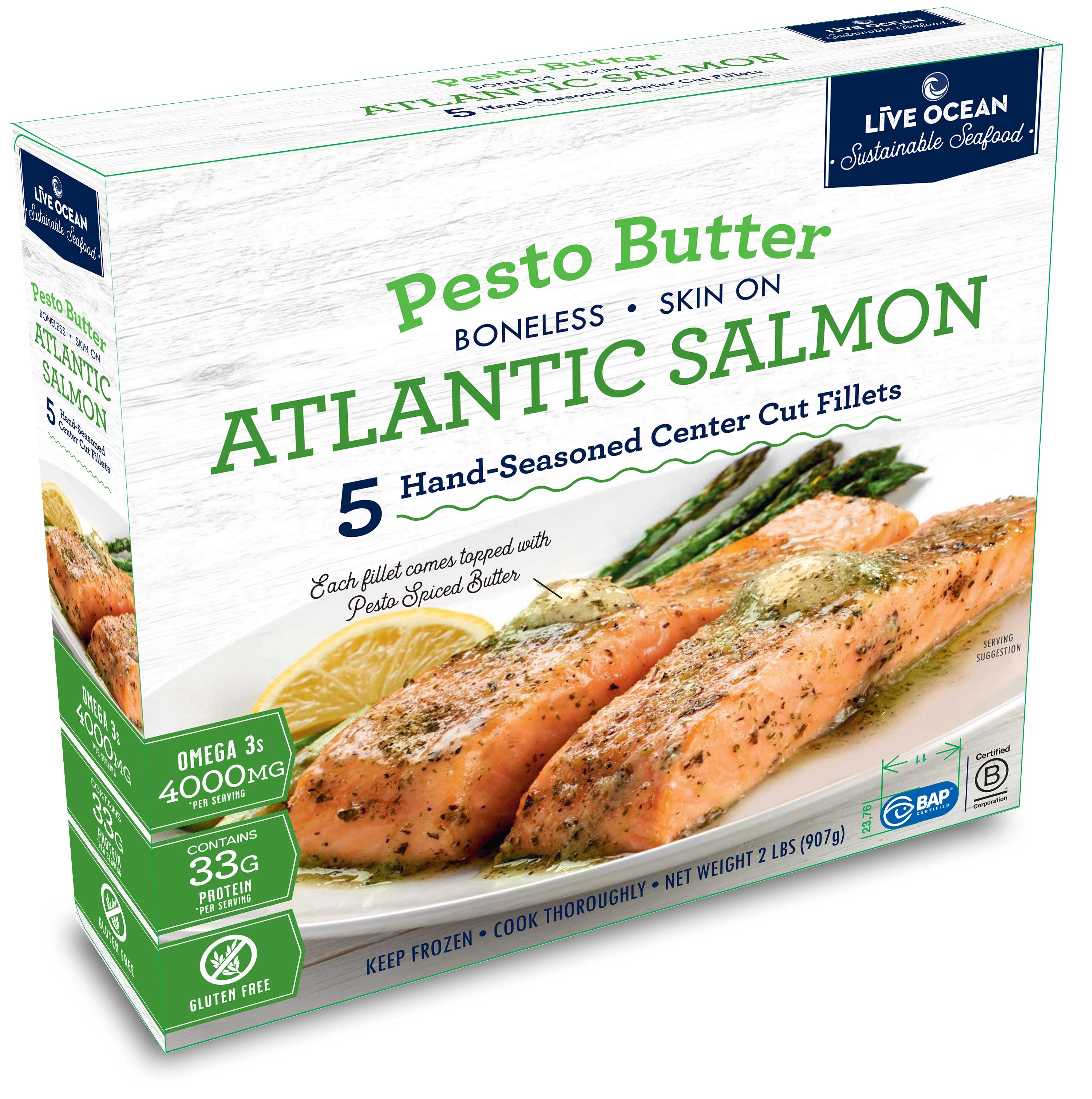 Pesto Butters Salmon Fillets (2lb Box)